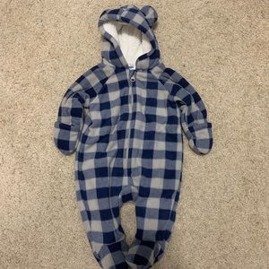 Baby Fleece Warm Winter Hooded Bodysuit W/Mittens